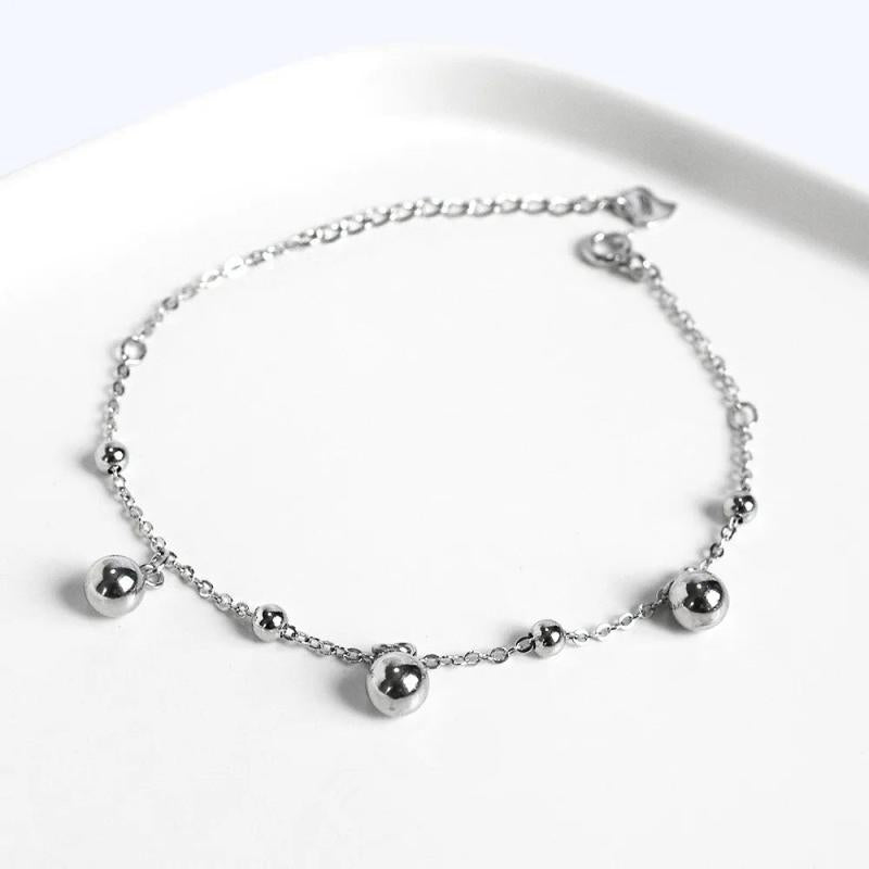 925 Sterling Silver Small Round Bead Chain Bracelet Women