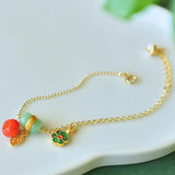 Red Tourmaline Enamel Hetian Jade Bracelet Silver Jewelry
