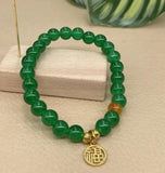 Green Jade Agate Carving Beads Bracelet Necklace for Good Luck