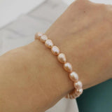 6mm Natural Oval Freshwater Pearls Bracelet 14K Filled Chain Hand Pink Pearl