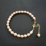 6mm Natural Oval Freshwater Pearls Bracelet 14K Filled Chain Hand Pink Pearl