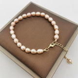 6mm Natural Oval Freshwater Pearls Bracelet 14K Filled Chain Hand Pink Pearl