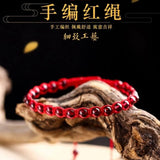 Red Garnet Bracelet Round Beads Red Rope DIY Bangle Jewelry Jade