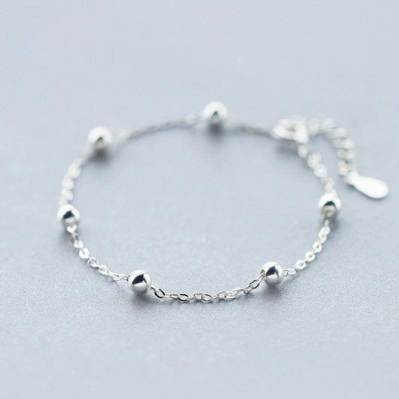 925 Silver Ball Bracelet Women's Minimalist Chain