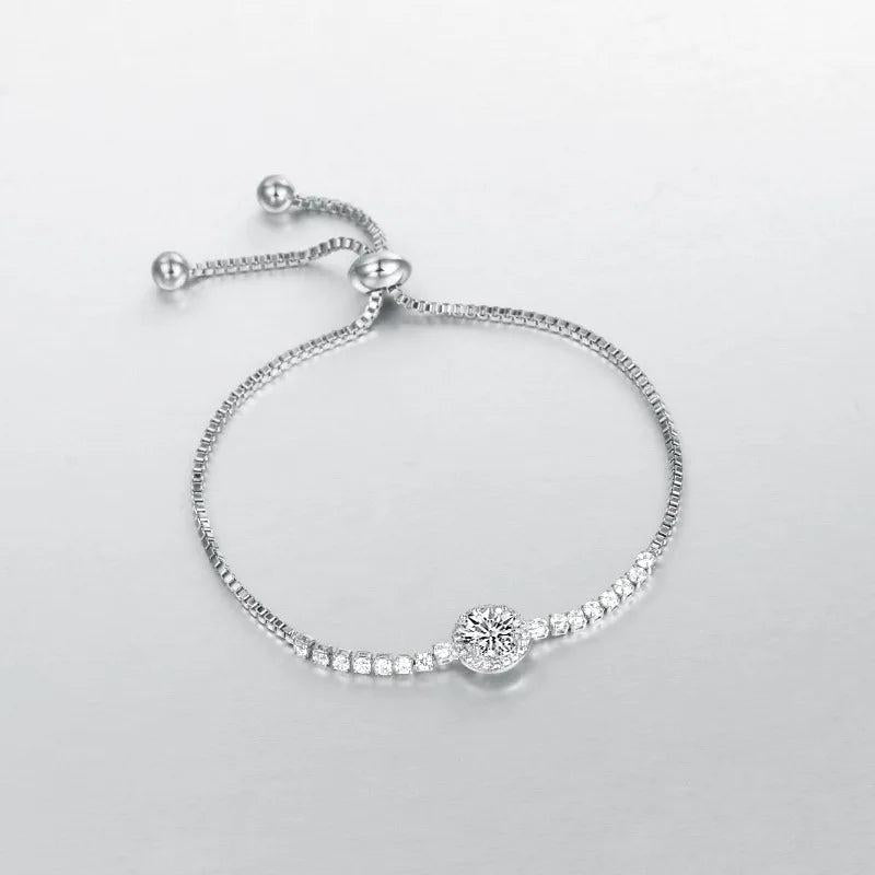Adjustable Zircon Silver Bracelet Fine Jewelry