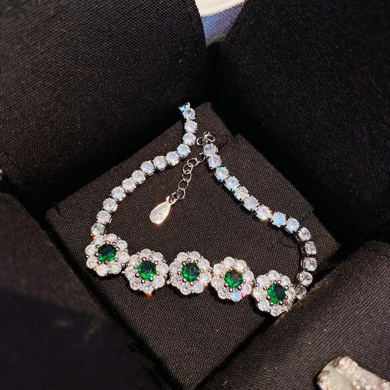 19mm Silver Crystal Stone Bracelet Green Cubic Zirconia Bangle