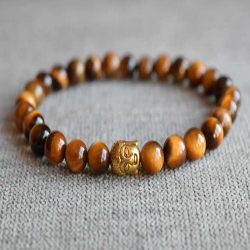 8mm Tiger's Eye Buddha Head Bracelet, National Style, Christmas Beaded Calming