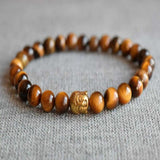 8mm Tiger's Eye Buddha Head Bracelet, National Style, Christmas Beaded Calming