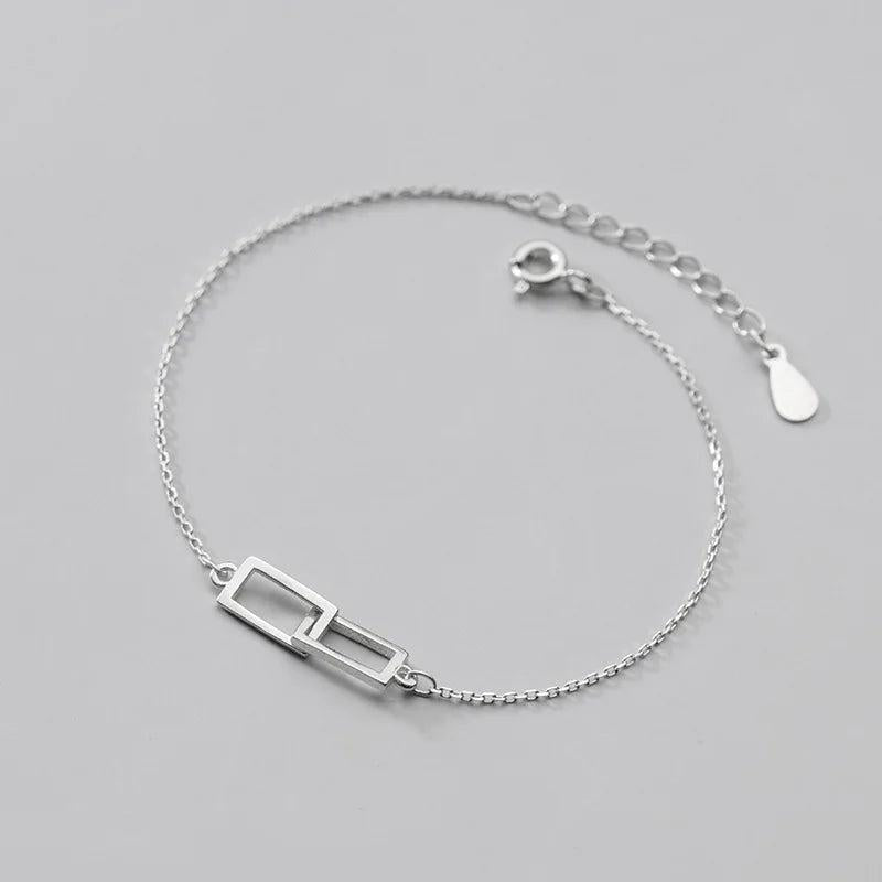Silver 925 Sterling Rectangular Chain Bracelet for Women