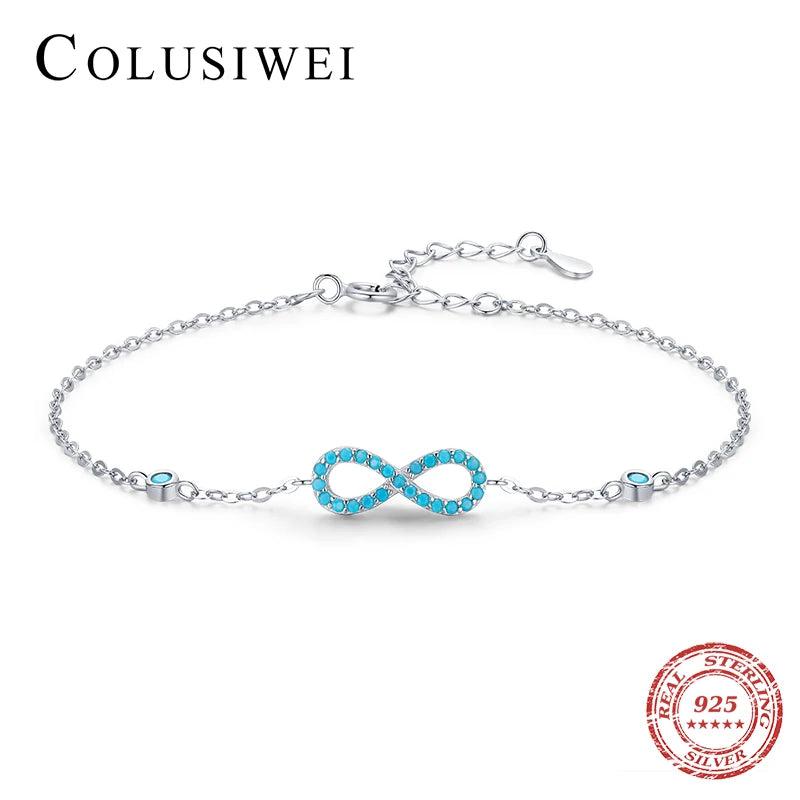 925 Silver Infinite Love Turquoise Charm Link Bracelet for Women