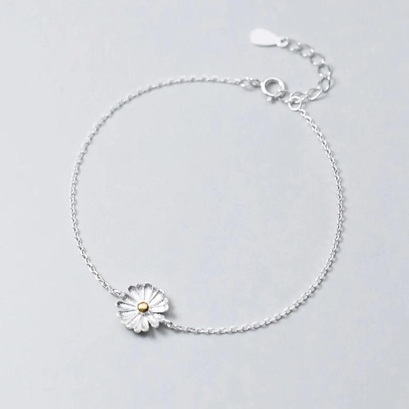 Daisy Flower Bracelet Silver 925 Minimalist Chain Fine Real Silver 925 Jewelry