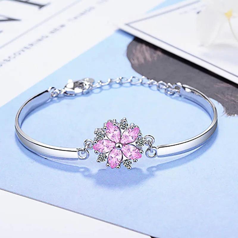 Cellacity Flower Bracelet Silver 925 Pink Crystal AAAAA Zircon Fresh Style Party