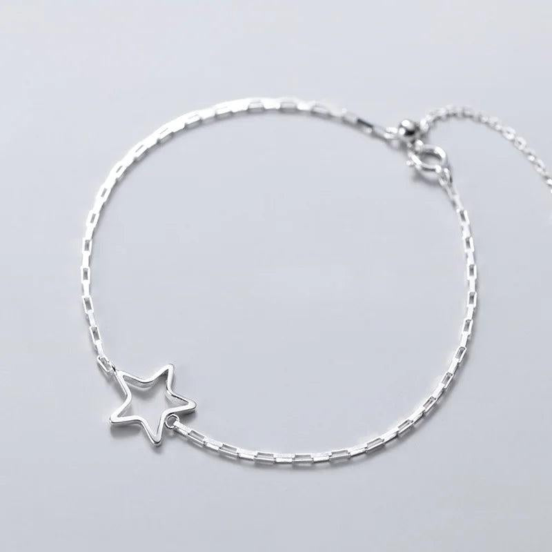 Women's Silver 925 Sterling Chain Bracelet Star Jewelry