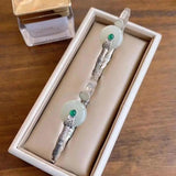 Vintage Sterling Silver Bamboo Bracelet with Jade Peace Buckle