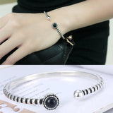 Antique 925 Sterling Silver Crystal Stripe Bangle