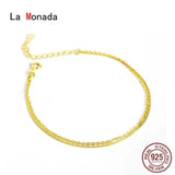 925 Sterling Silver Bracelet For Women Snake Layered Chain Jewelry