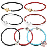 925 Silver Buckle Leather Bracelet for DIY Beads
