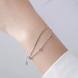 Double Layer 925 Sterling Silver Chain Bracelets Wedding Gift Lucky Jewelry