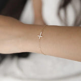 925 Silver Pav? Zircon Cross Bracelet Plated 14K Light Gift Jewelry