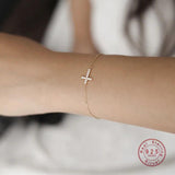 925 Silver Pav? Zircon Cross Bracelet Plated 14K Light Gift Jewelry