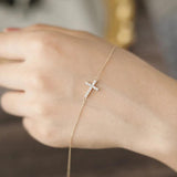 925 Silver Pav? Zircon Cross Bracelet Plated 14K Light Gift Jewelry