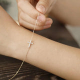 925 Silver Pav? Zircon Cross Bracelet Plated 14K Light Gift Jewelry