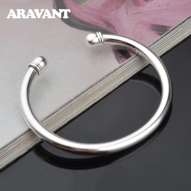 925 Silver Double Bead Open Cuff Bracelet for Women