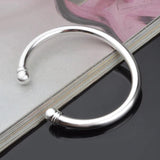 925 Silver Double Bead Open Cuff Bracelet for Women