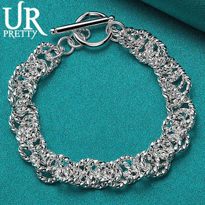 925 Sterling Silver Round Ring Chain Bracelet Wedding Engagement Charm Jewelry