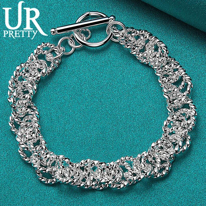 925 Sterling Silver Round Ring Chain Bracelet Wedding Engagement Charm Jewelry