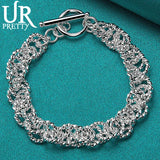 925 Sterling Silver Round Ring Chain Bracelet Wedding Engagement Charm Jewelry