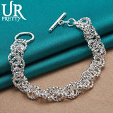 925 Sterling Silver Round Ring Chain Bracelet Wedding Engagement Charm Jewelry