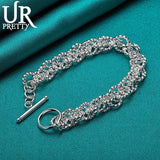 925 Sterling Silver Round Ring Chain Bracelet Wedding Engagement Charm Jewelry