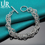 925 Sterling Silver Round Ring Chain Bracelet Wedding Engagement Charm Jewelry