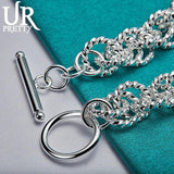 925 Sterling Silver Round Ring Chain Bracelet Wedding Engagement Charm Jewelry