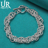 925 Sterling Silver Round Ring Chain Bracelet Wedding Engagement Charm Jewelry