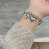 925 Silver Thick Letter Heart Bracelet Vintage Hasp Birthday Gift