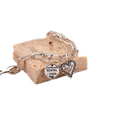925 Silver Thick Letter Heart Bracelet Vintage Hasp Birthday Gift