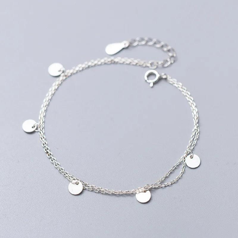925 Silver Double Disc Chain Bracelet for Women