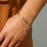 Personalized Pearl Zircon Stone Letter Charm Herringbone Chain Bracelet