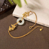 Vintage Hetian Jade Fish Bracelet S925 Sterling Silver Plated Women's Ornament