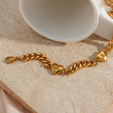 18k Plated Zircon Paved Heart Cuban Chain Bracelets For Women