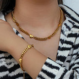 18k Plated Zircon Paved Heart Cuban Chain Bracelets For Women