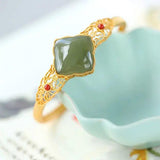 925 Sterling Silver South Red Bracelet Natural Hetian Jade Green Jade Clover