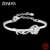 925 Silver Rose Charm Bracelet Chain Women Adjustable Bangle