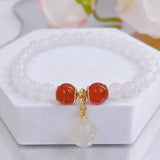 6mm Red Agate Beaded Strand Bracelet Natural Chalcedony Fine Jewelry