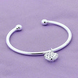 925 Silver Heart Cuff Bangle Bracelet Wedding Engagement Party Jewelry