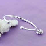925 Silver Heart Cuff Bangle Bracelet Wedding Engagement Party Jewelry