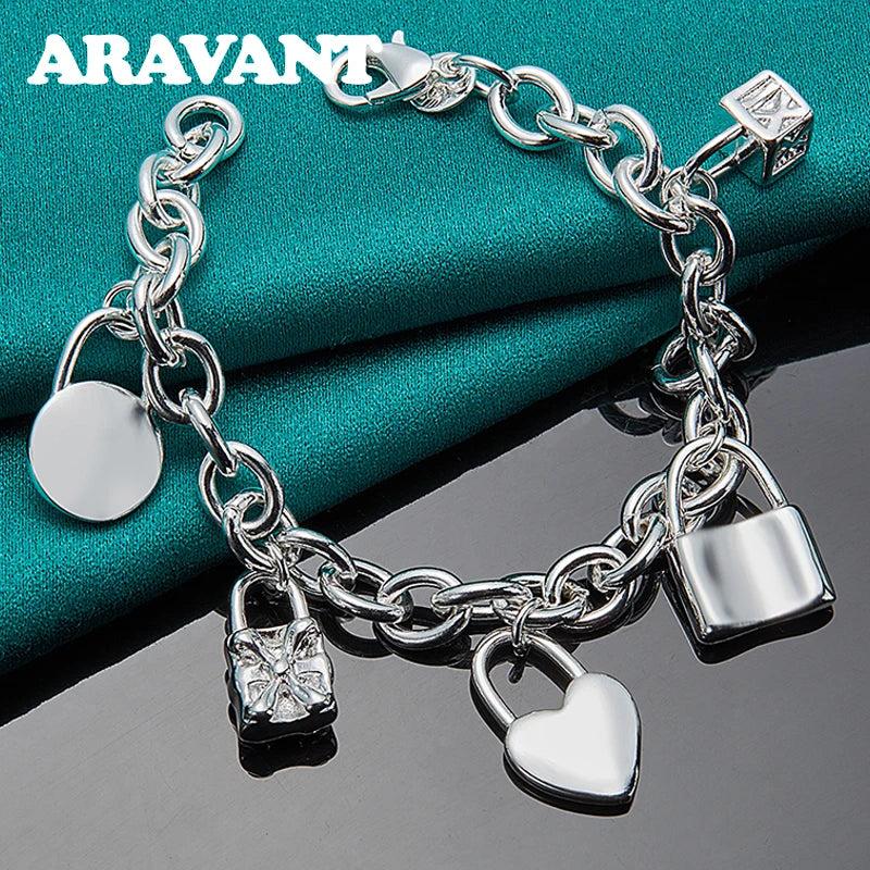925 Silver Lock Charm Bracelet Men Women