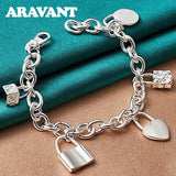 925 Silver Lock Charm Bracelet Men Women